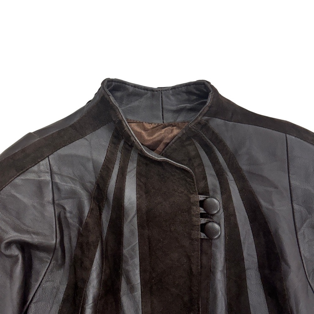 Vintage DM Leatherwear Brown Striped Coat Suede Panel Size Small Medium - Picture 14 of 15